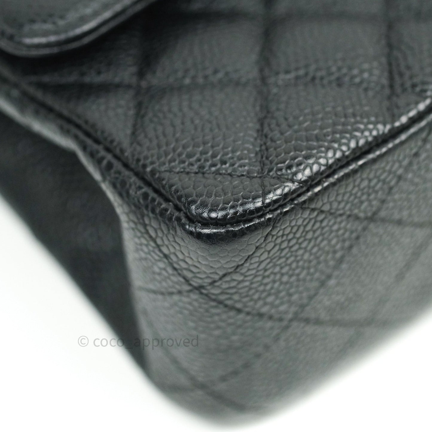 Chanel Quilted M/L Medium Double Flap Bag Black Caviar Silver Hardware