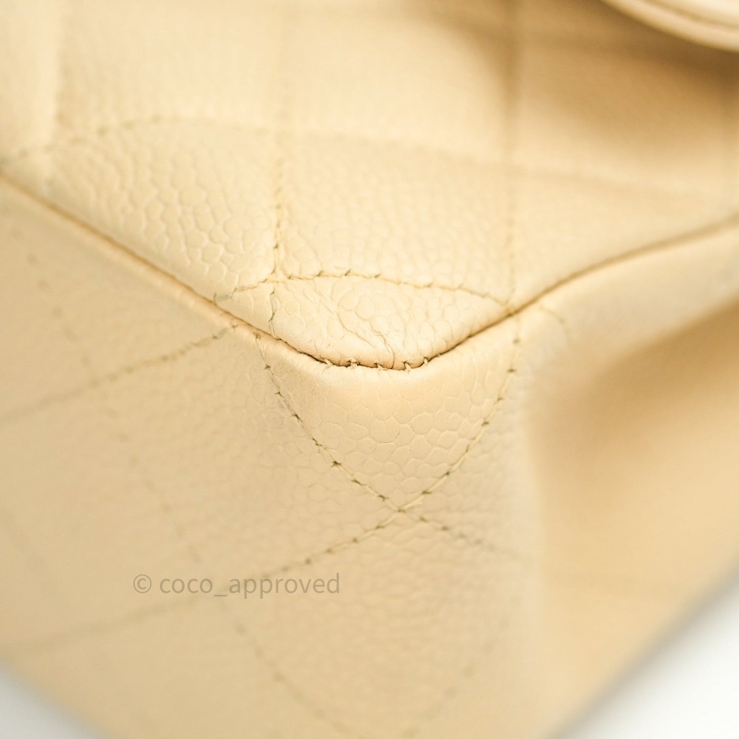 Chanel Quilted M/L Medium Double Flap Beige Clair Caviar Gold Hardware