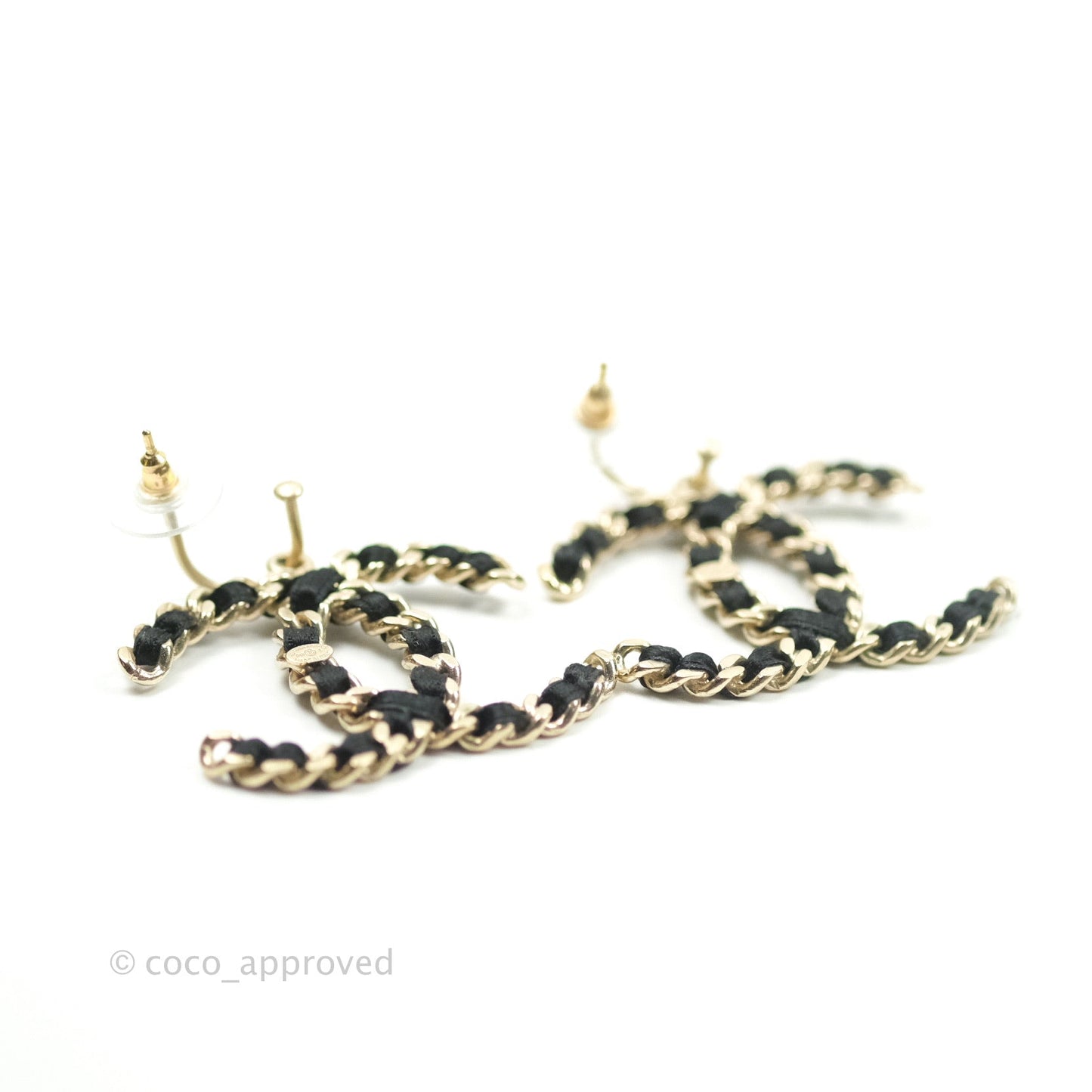 Chanel Satin CC Chain Earrings Light Gold
