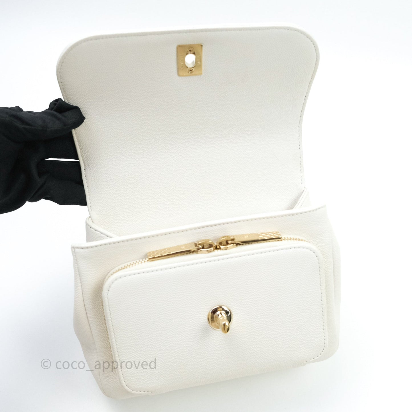 Chanel Quilted Small Business Affinity Flap White Caviar Light Gold Hardware
