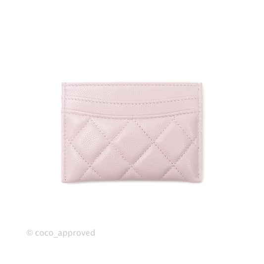 Chanel Quilted Classic Lilac Rose Clair Caviar Gold Hardware Flat Card Holder 21S