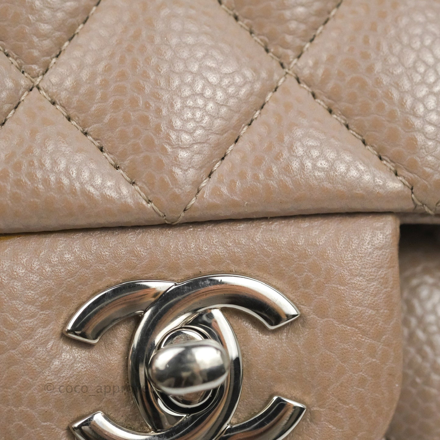 Chanel Classic M/L Medium Flap Quilted Taupe Grey Caviar Silver Hardware