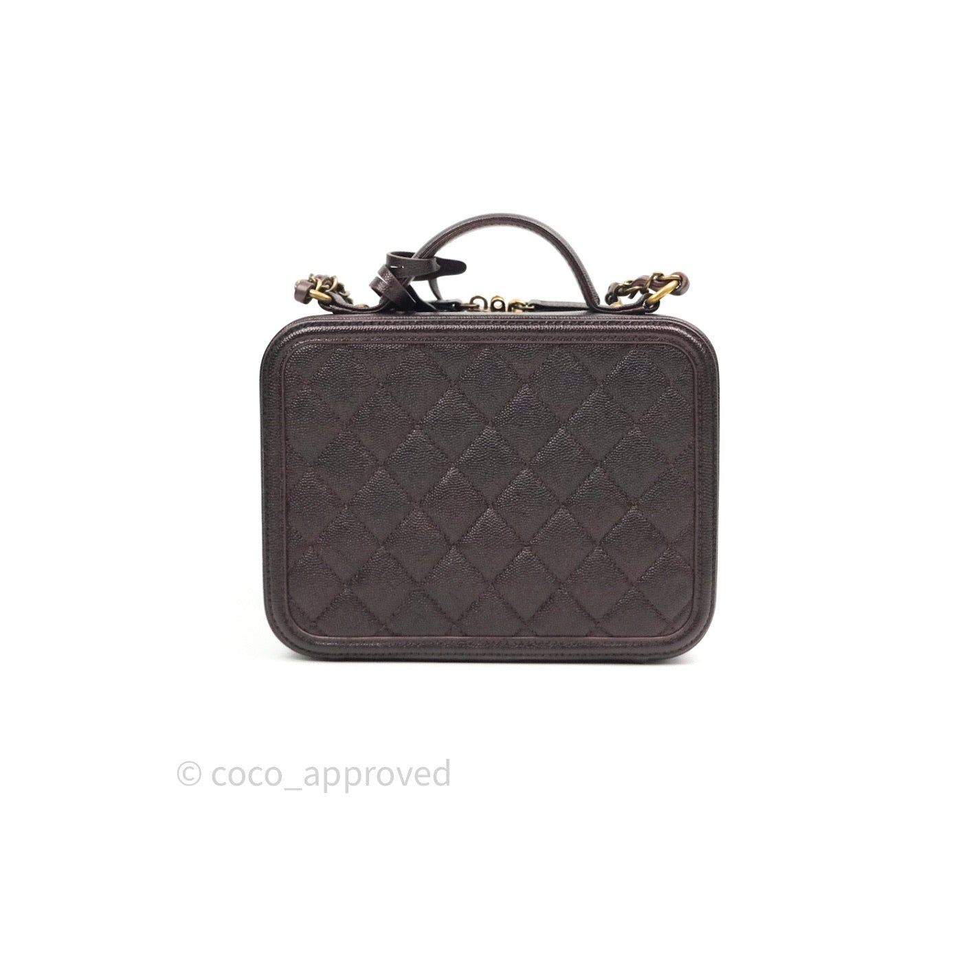 Chanel Quilted Medium CC Filigree Vanity Case Iridescent Burgundy Caviar Gold Hardware