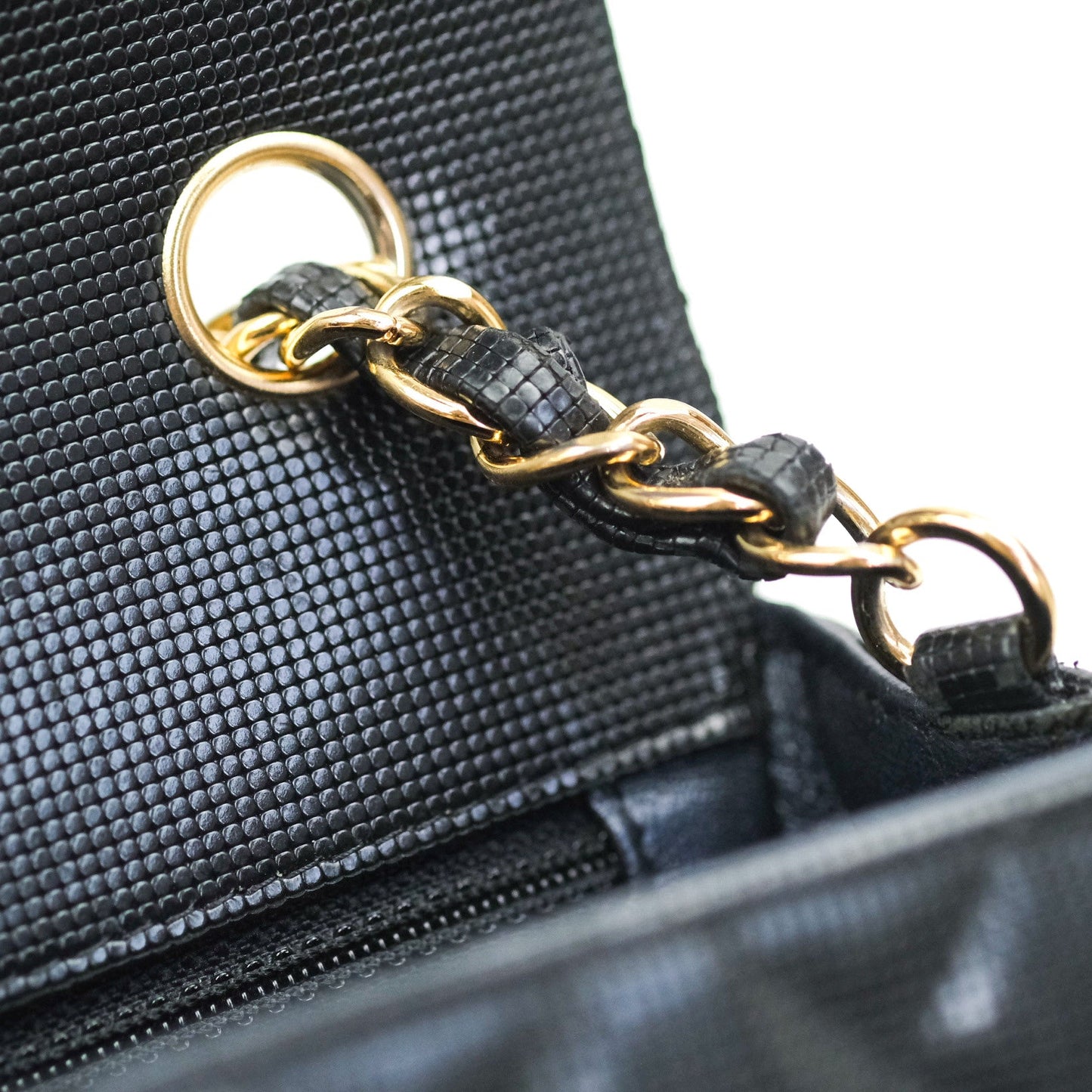 Chanel Metallic Calfskin Quilted Pixel Effect Mini Rectangular Flap Black Gold Hardware
