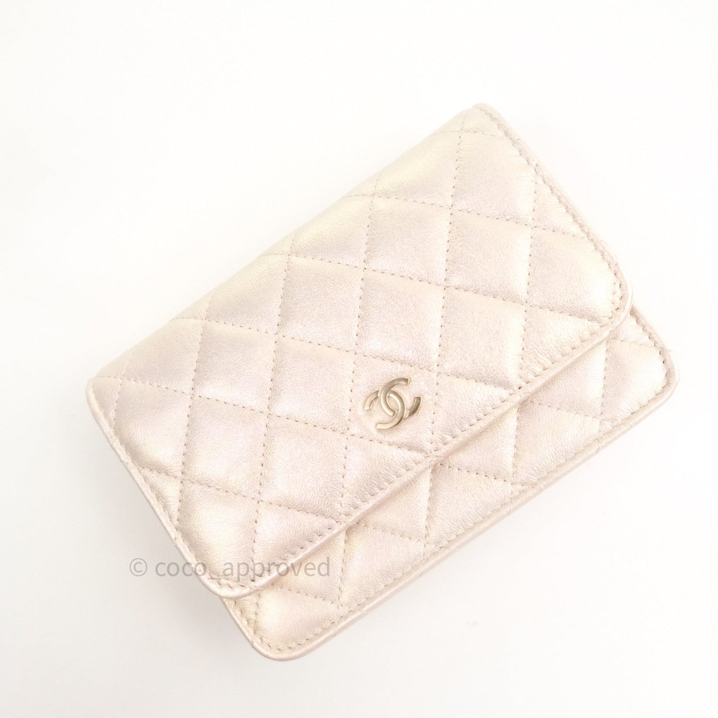 Chanel Quilted Mini Wallet on Chain WOC Iridescent Ivory Gold Hardware 20A