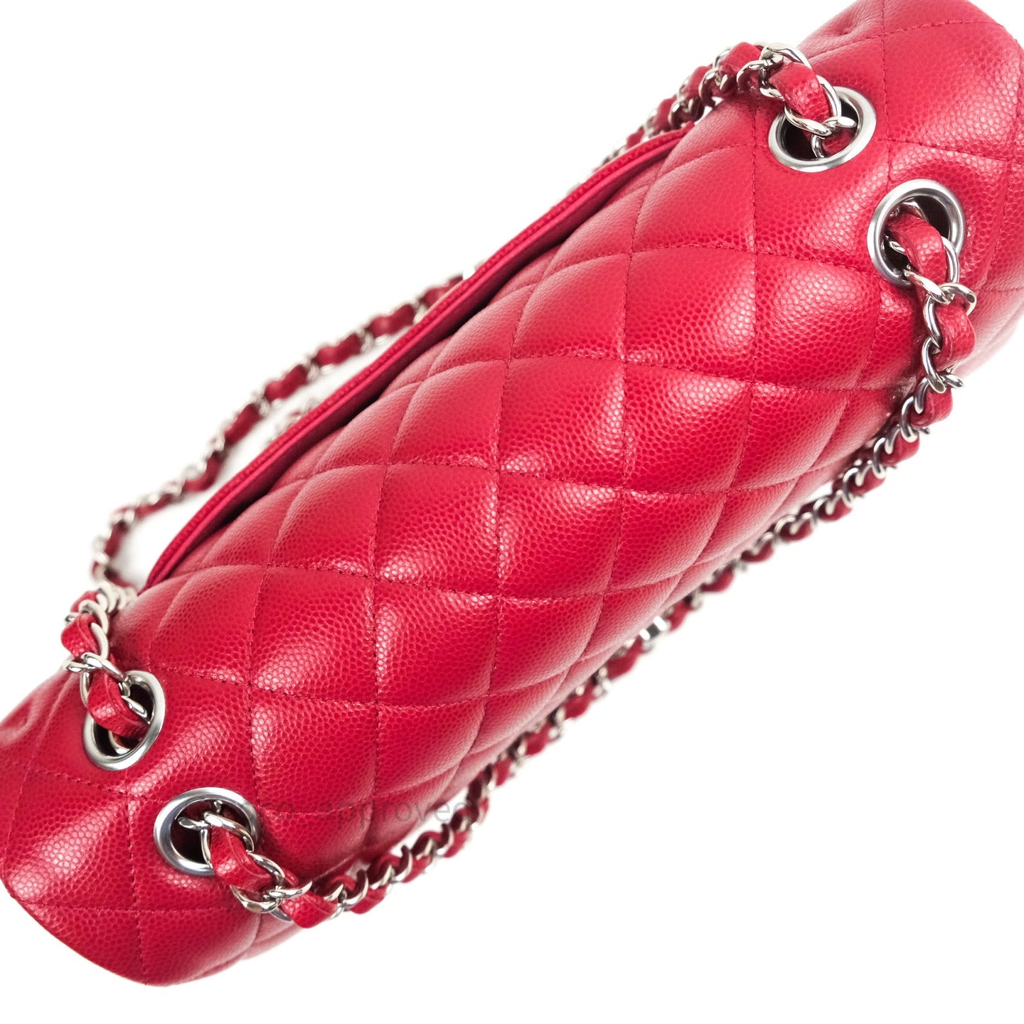 Chanel Classic M/L Medium Double Flap Bag Red Caviar Silver Hardware 18B