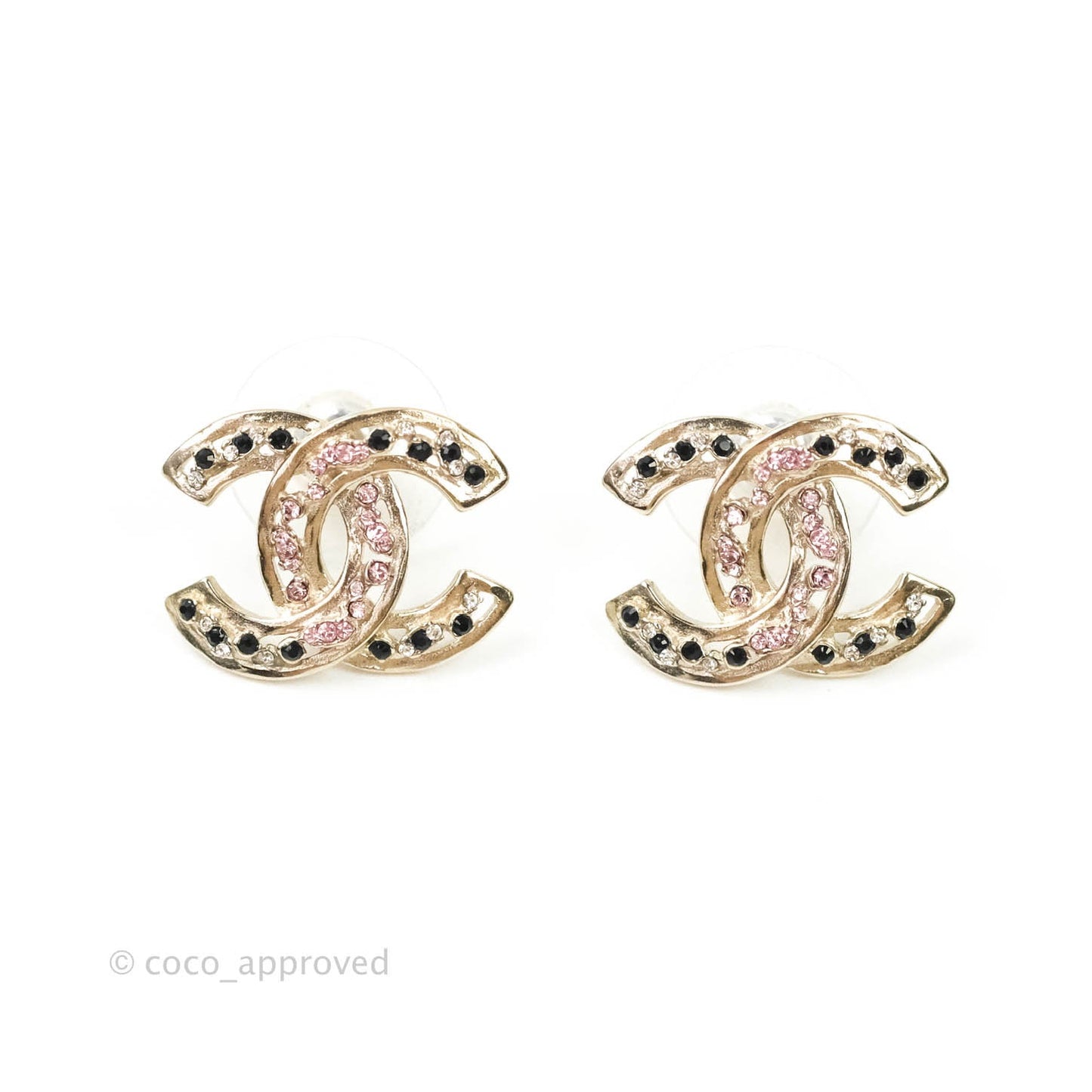 Chanel CC Earrings Gold Tone Pink Crystal 21S
