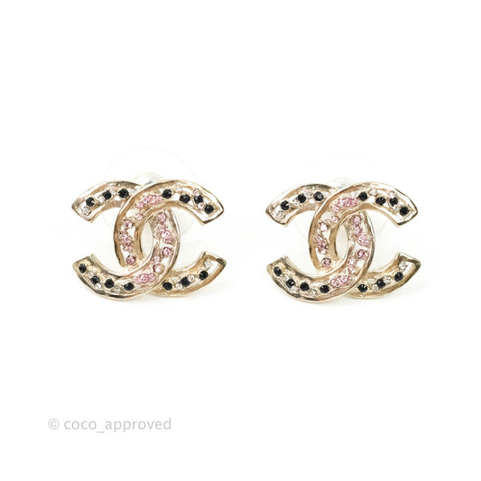 Chanel CC Earrings Gold Tone Pink Crystal 21S