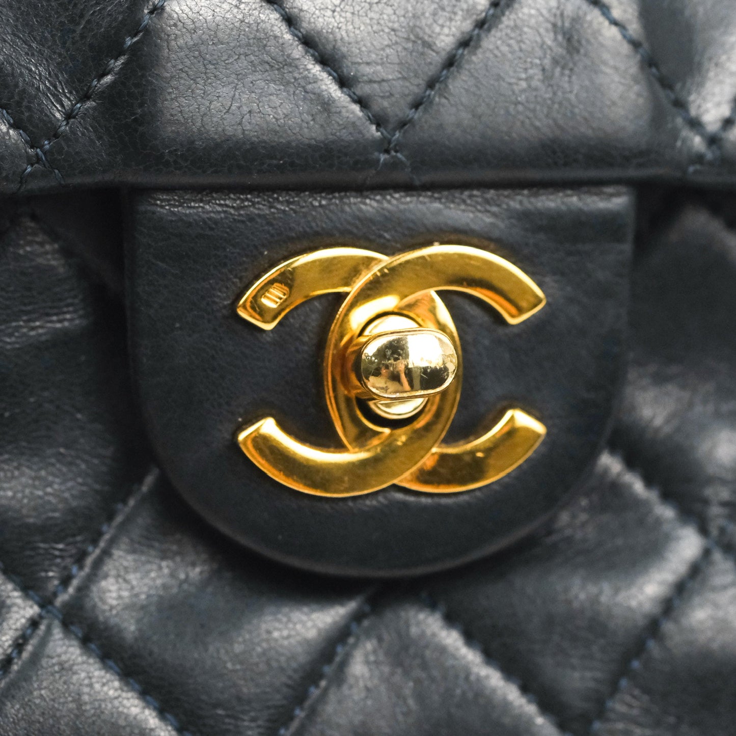 Chanel Vintage Mini Square Navy Lambskin 24K Gold Hardware