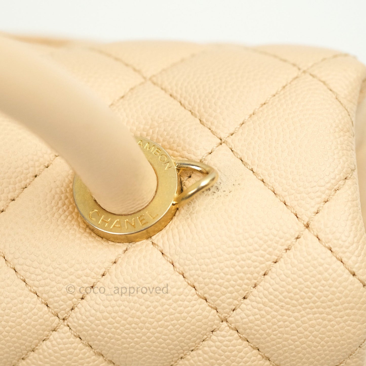 Chanel Small Coco Handle Quilted Beige Caviar Gold Hardware