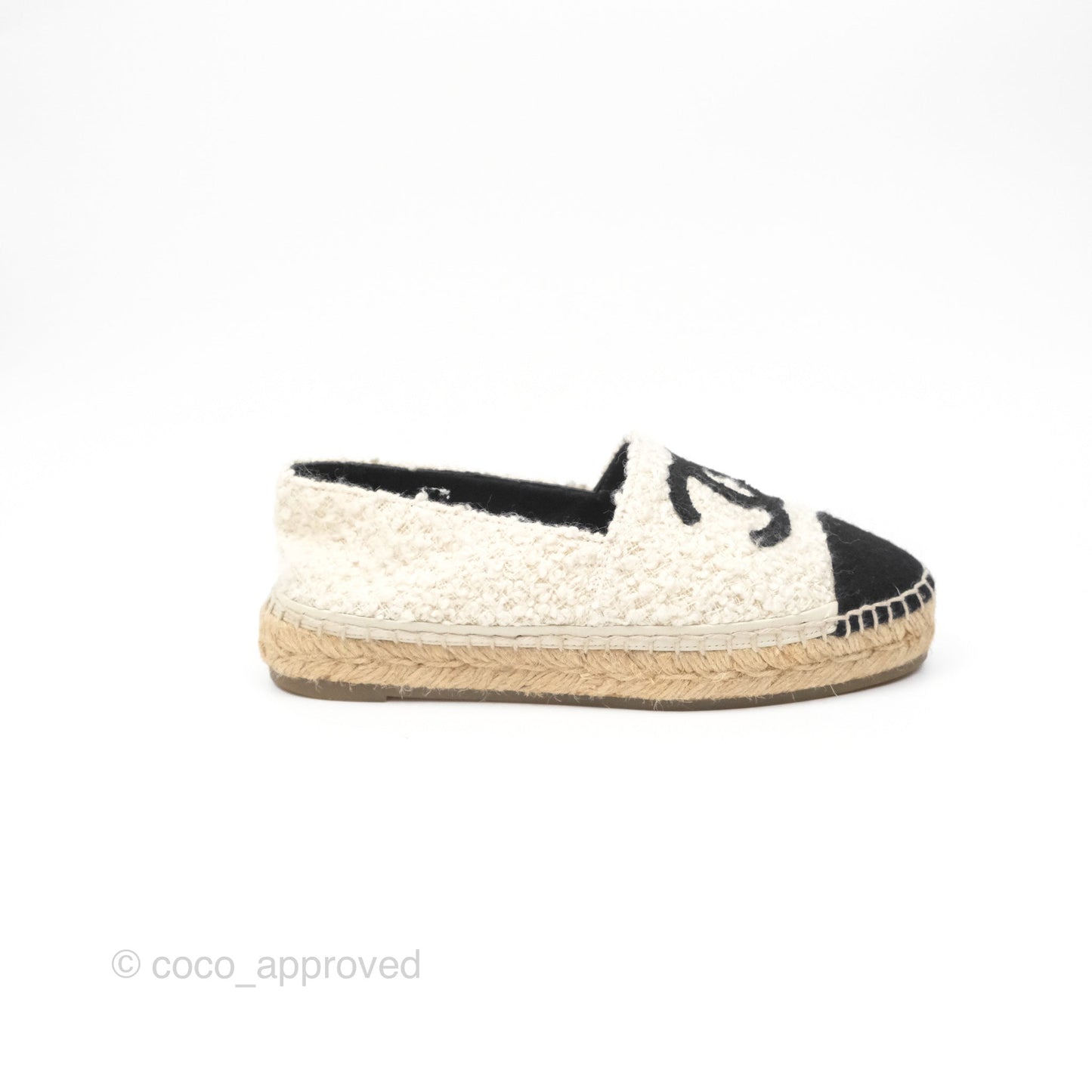 Chanel CC Espadrille Black White Tweed Size 36