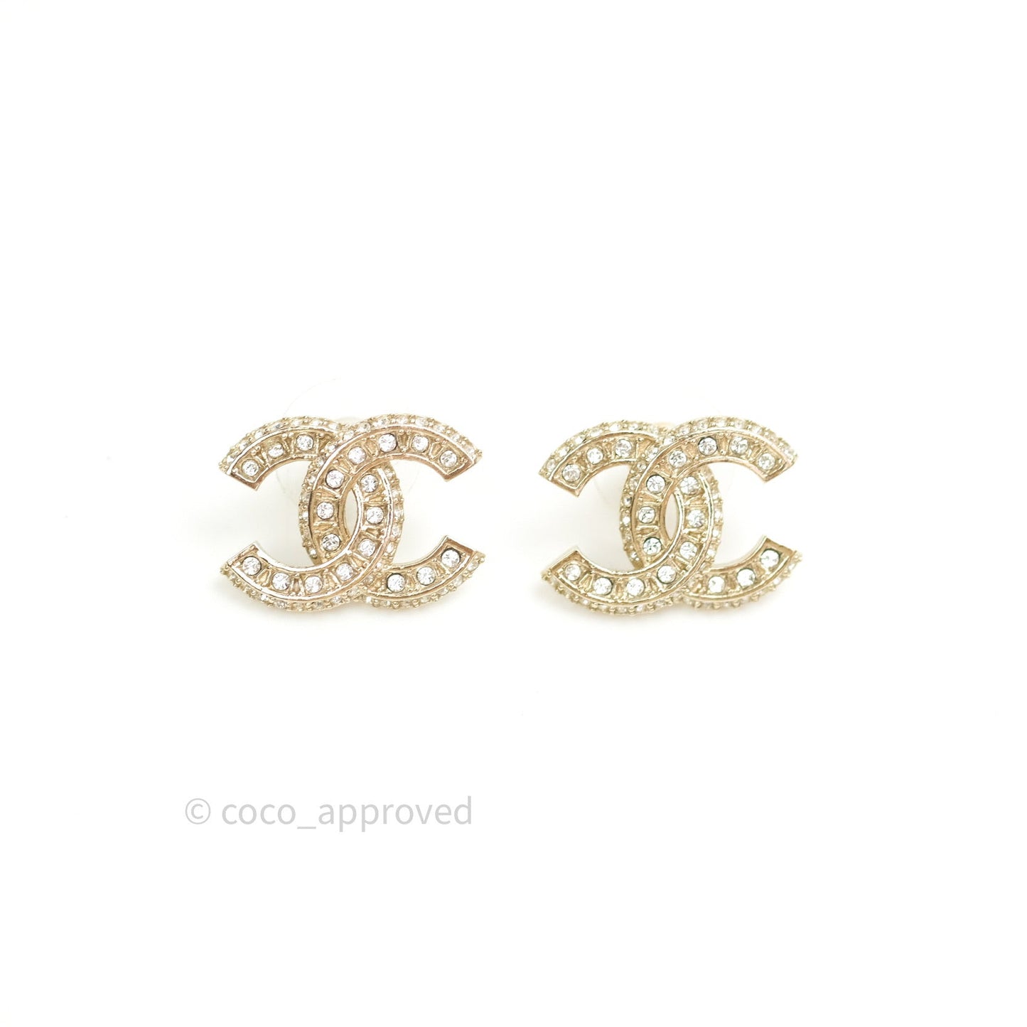 Chanel Crystal CC Earrings Gold Tone