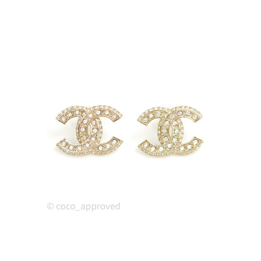 Chanel Crystal CC Earrings Gold Tone
