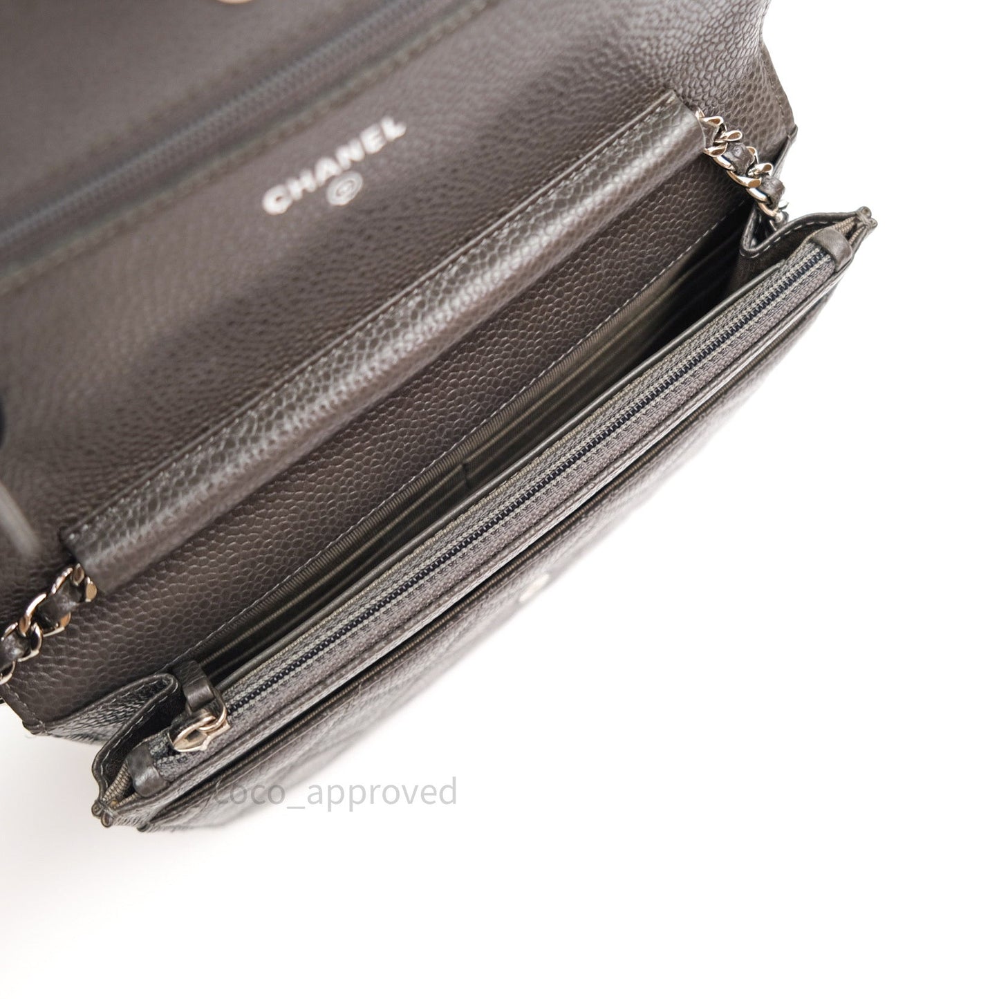 Chanel Quilted Wallet on Chain WOC Dark Grey Caviar Silver Hardware