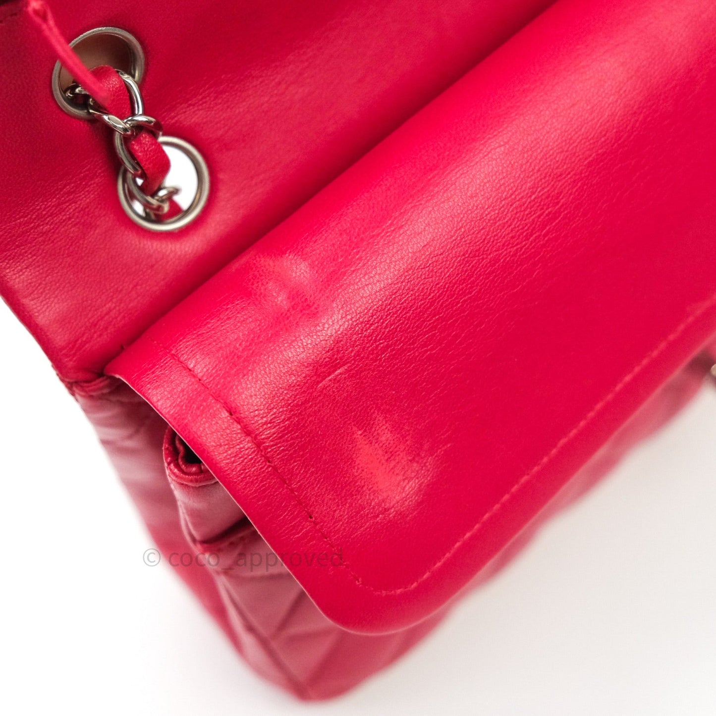 Chanel Classic M/L Lambskin Medium Double Flap Red Pink Silver Hardware