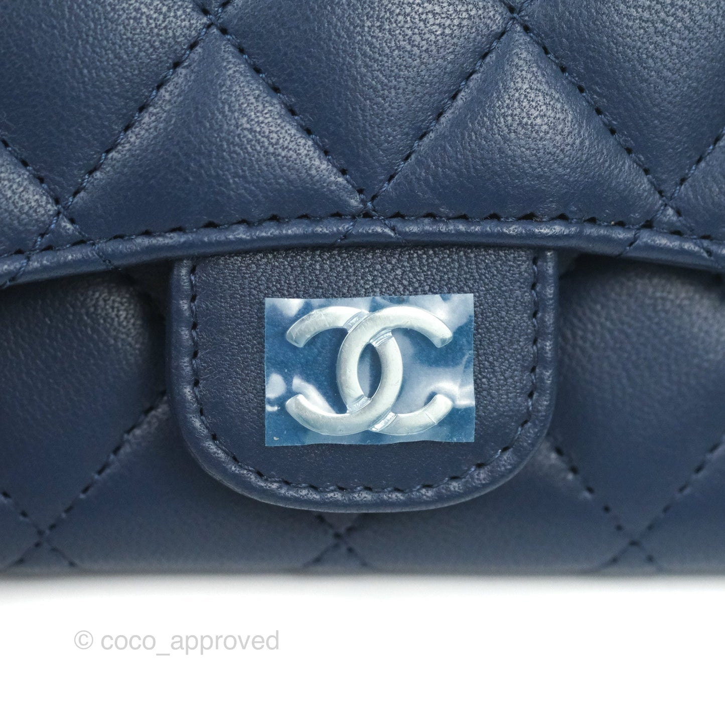 Chanel Quilted Flap Card Holder Navy Lambskin Silver Hardware
