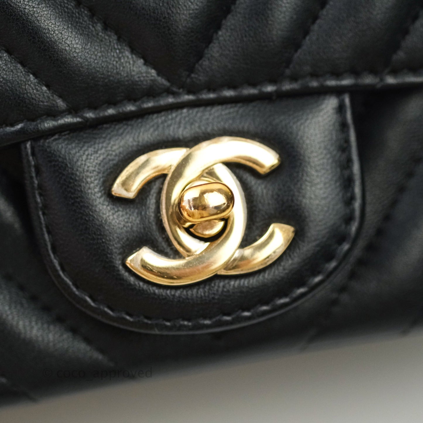 Chanel Mini Square Chevron Black Lambskin Gold Hardware