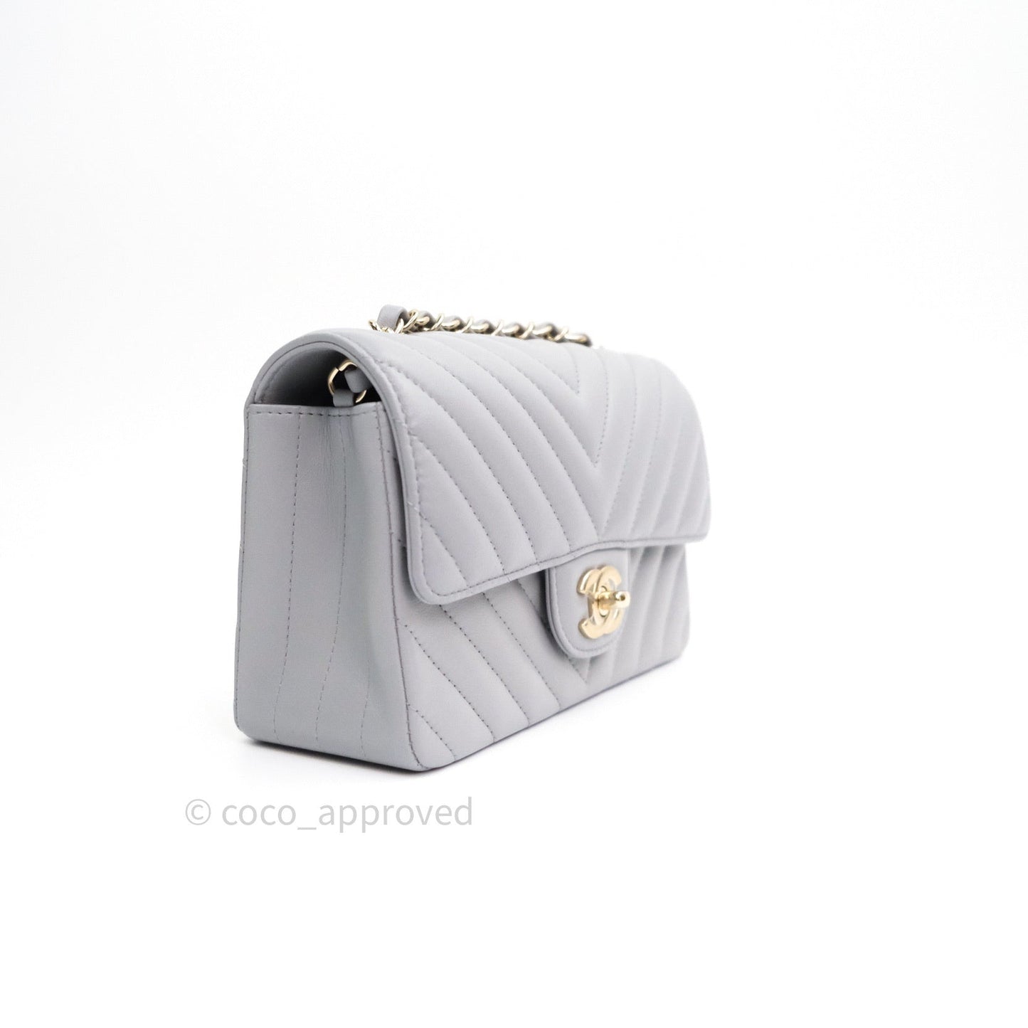 Chanel Quilted Mini Rectangular Grey Lambskin Gold Hardware