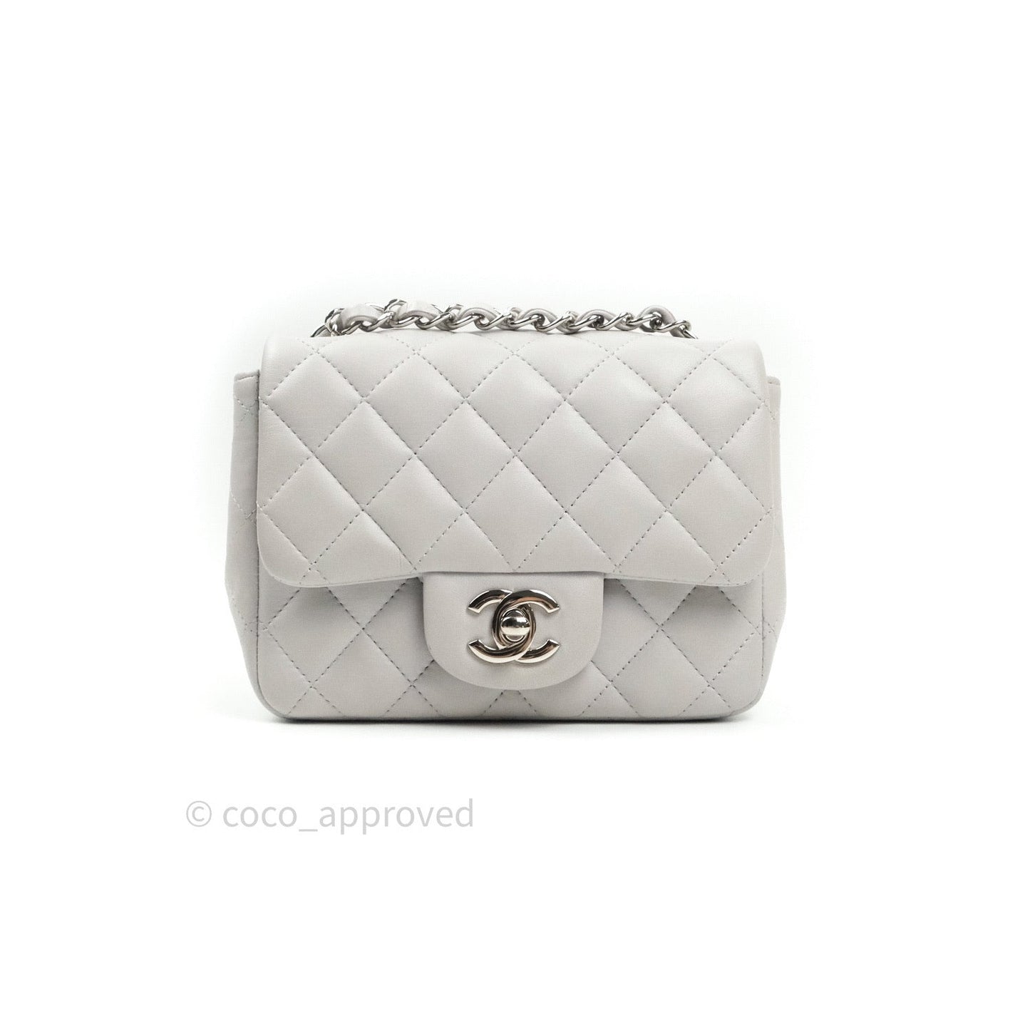 Chanel Mini Square Grey Lambskin Silver Hardware 19B