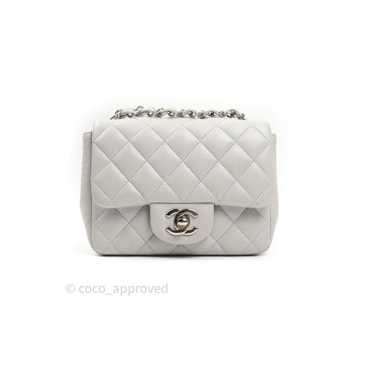 Chanel Mini Square Grey Lambskin Silver Hardware 19B