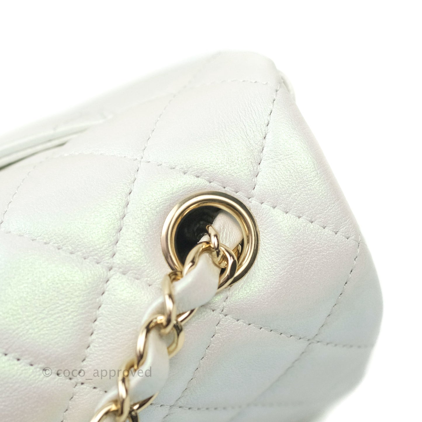 Chanel Quilted Mini Rectangular Lambskin Iridescent White Gold Hardware