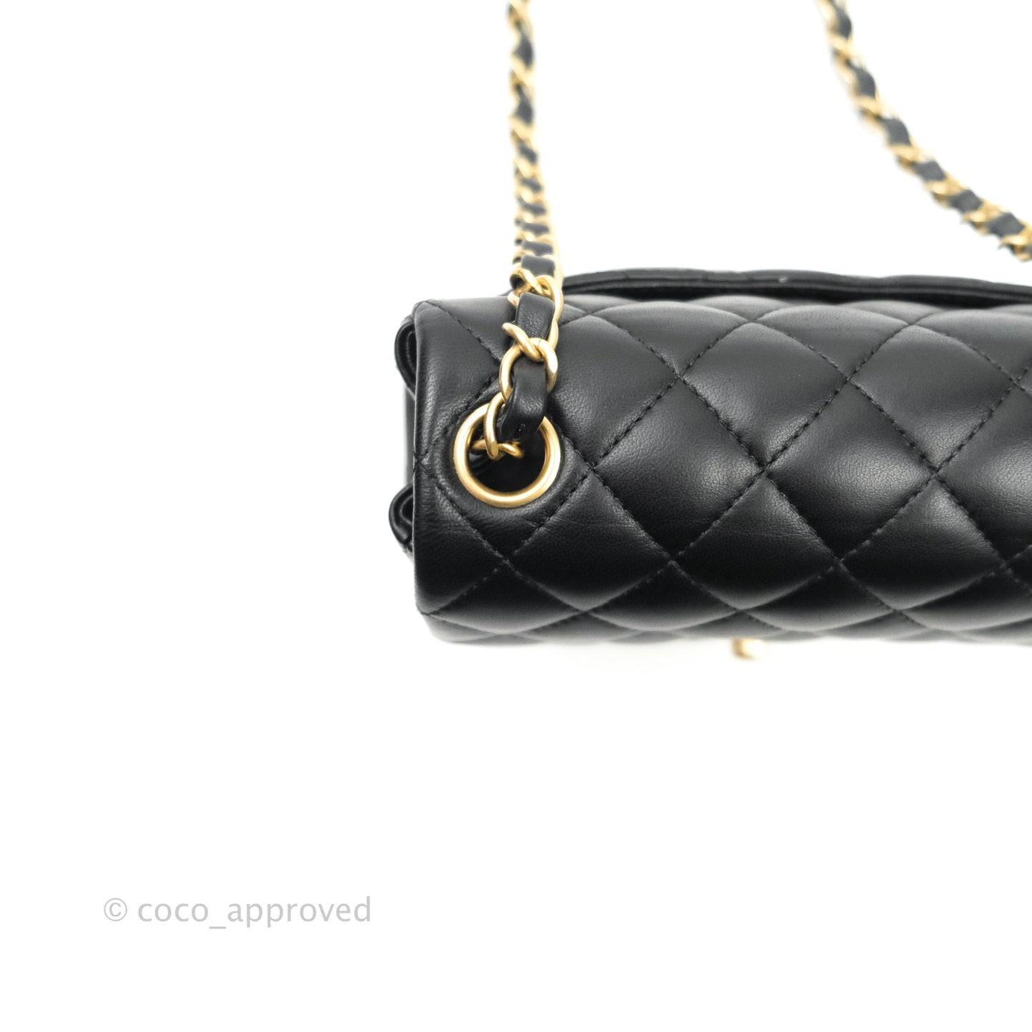 Chanel Mini Square Black Lambskin Aged Gold Hardware