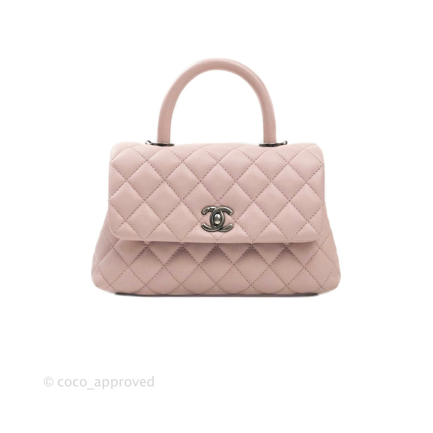 Chanel Mini (Small) Coco Handle Quilted Pink Caviar Ruthenium Hardware