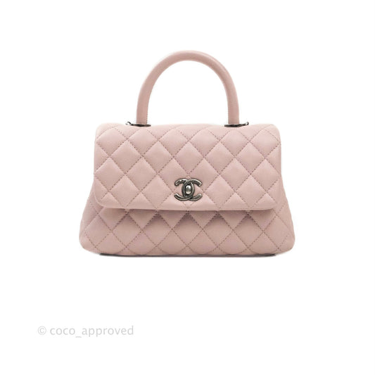Chanel Mini (Small) Coco Handle Quilted Pink Caviar Ruthenium Hardware