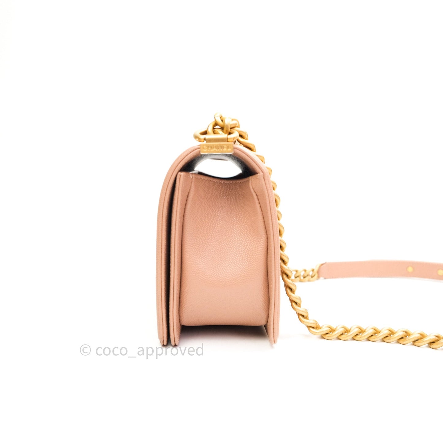 Chanel Quilted Medium Caviar Boy Flap Beige Gold Hardware
