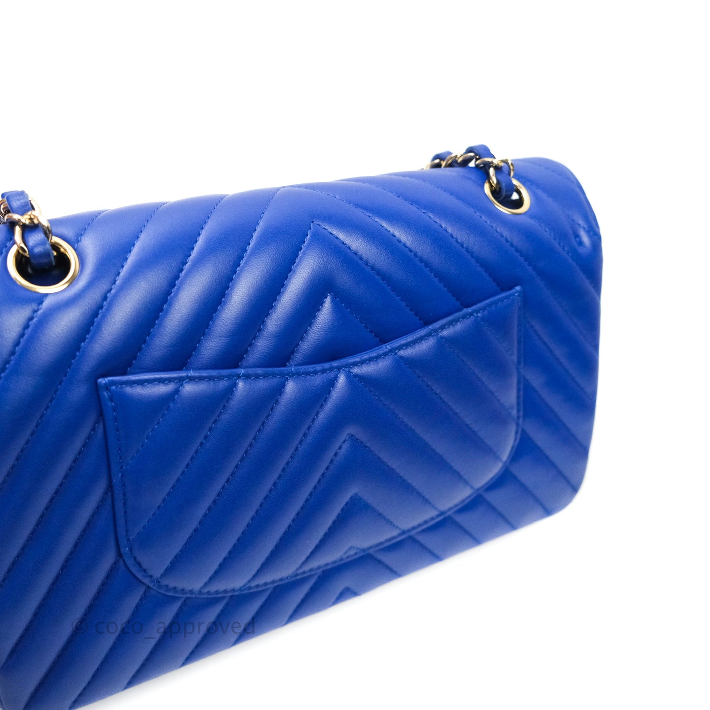 Chanel Classic Chevron M/L Medium Double Flap Blue Lambskin Gold Hardware