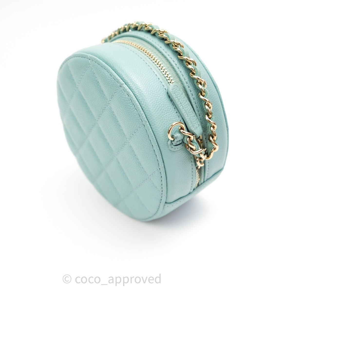 Chanel Round Circle Bag Tiffany Blue Caviar Light Gold Hardware