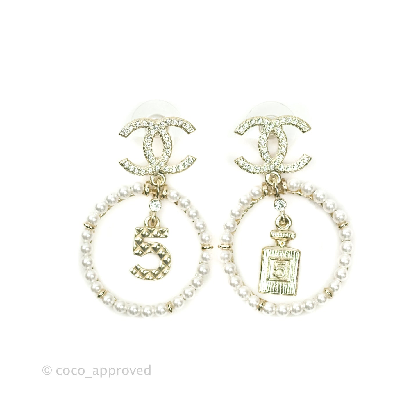 Chanel CC Crystal Pearl Ring No 5 Drop Earrings 21V