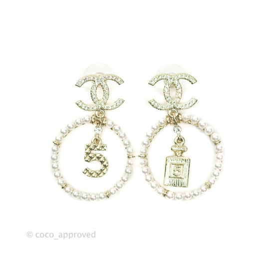 Chanel CC Crystal Pearl Ring No 5 Drop Earrings 21V