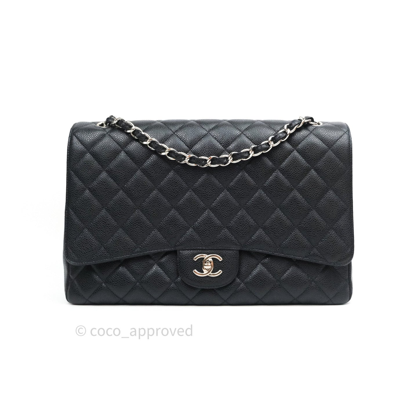 Chanel Classic Maxi Single Flap Quilted Black Caviar Silver Hardware