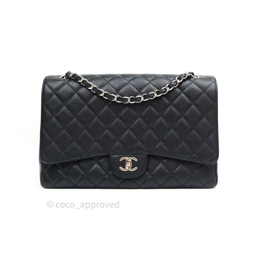 Chanel Classic Maxi Single Flap Quilted Black Caviar Silver Hardware