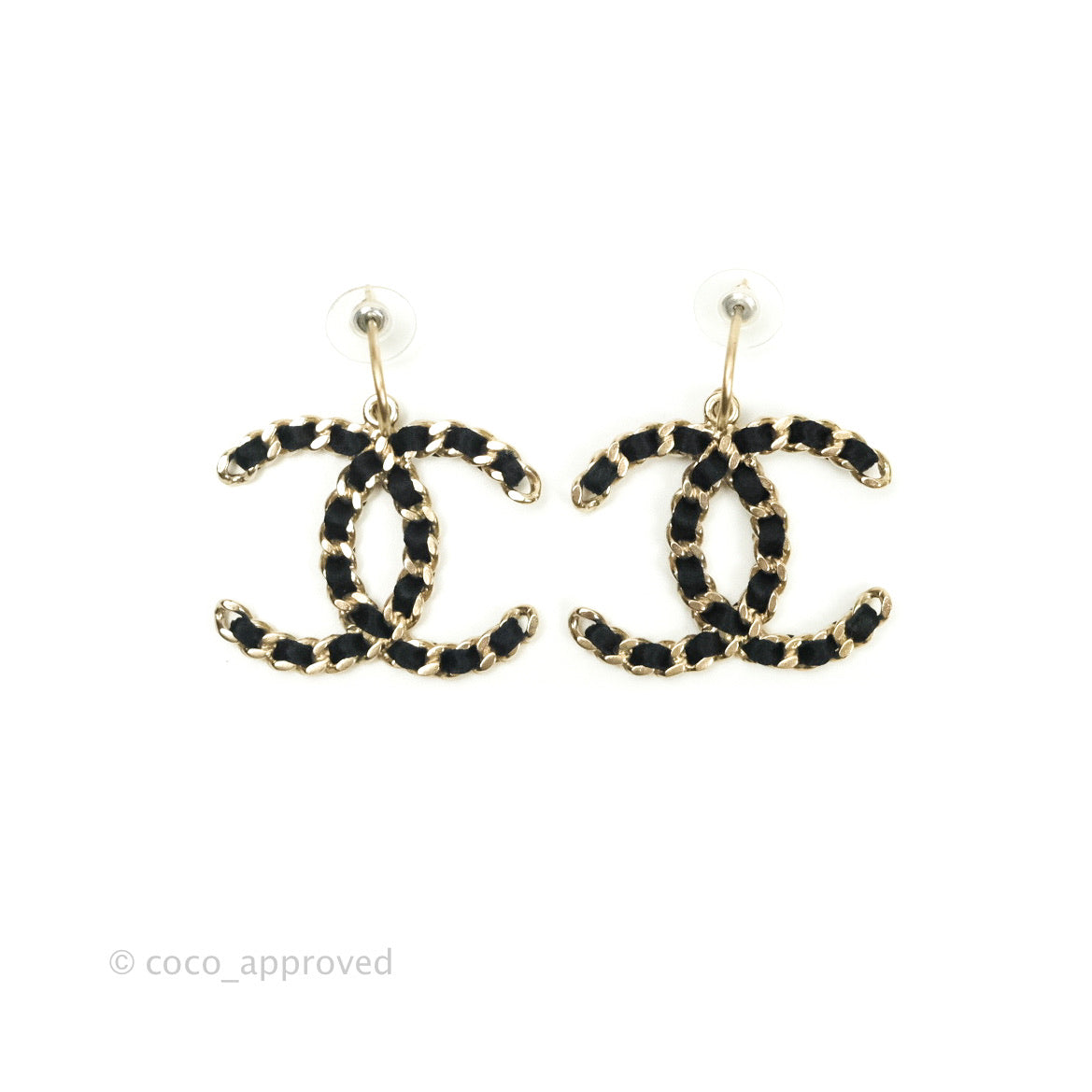 Chanel Satin CC Chain Earrings Light Gold