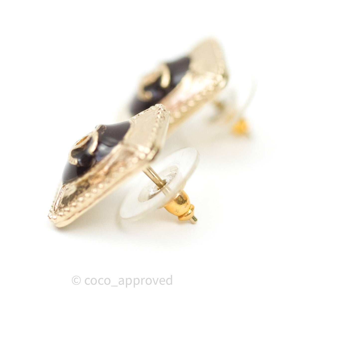 Chanel Enamel Square CC Earrings Gold Dark Red