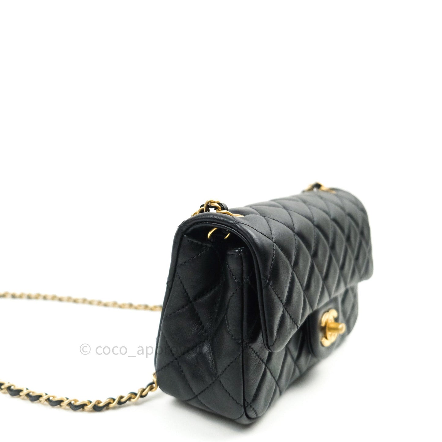 Chanel Mini Rectangular Pearl Crush Quilted Black Lambskin Gold Hardware