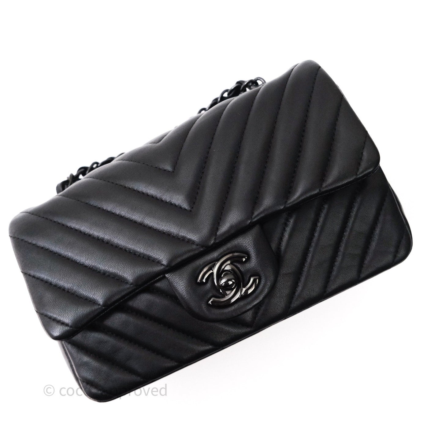 Chanel Quilted Mini Rectangular Black Chevron Lambskin So Black Hardware