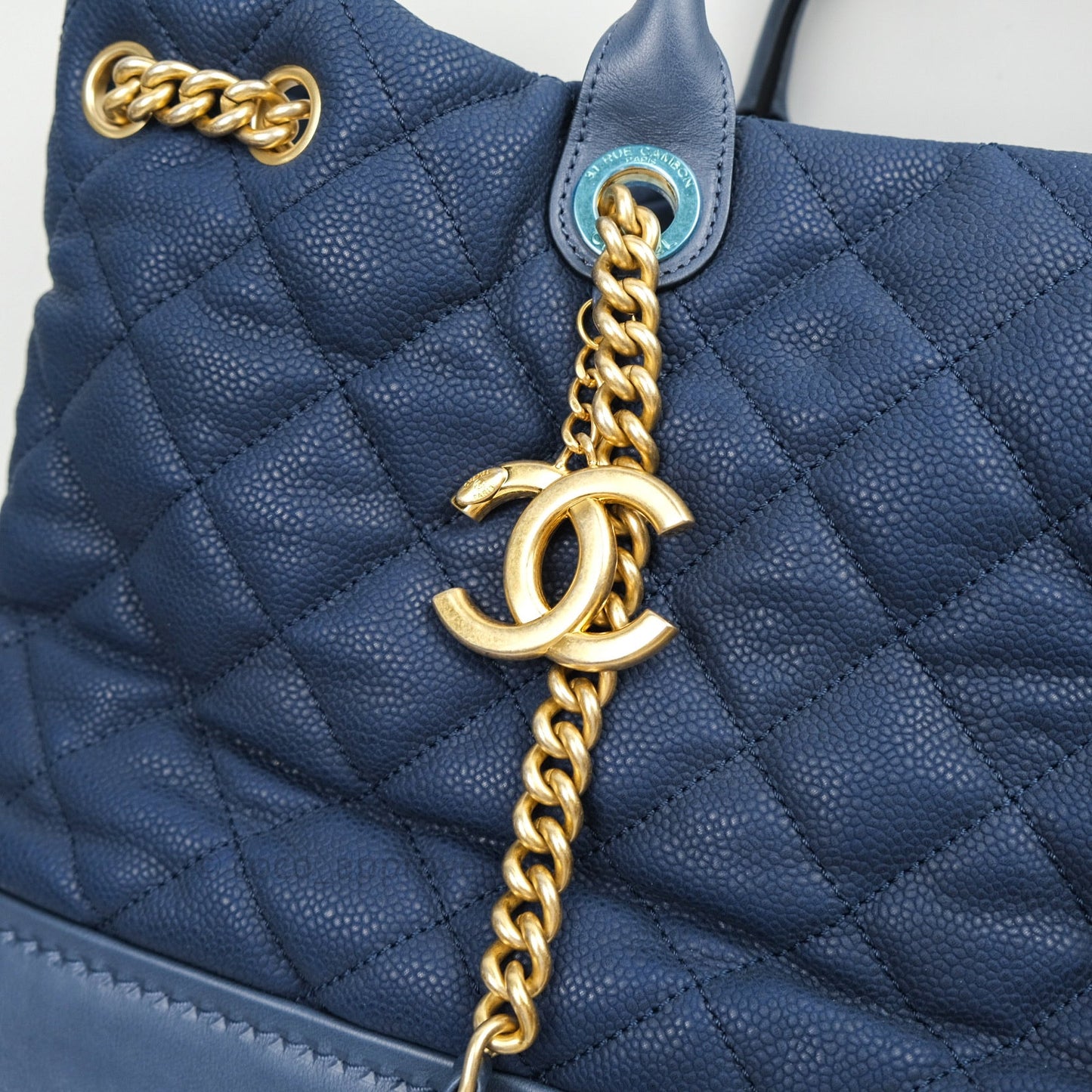 Chanel Iridescent Caviar Quilted Globe Trotter Shopping Tote Blue
