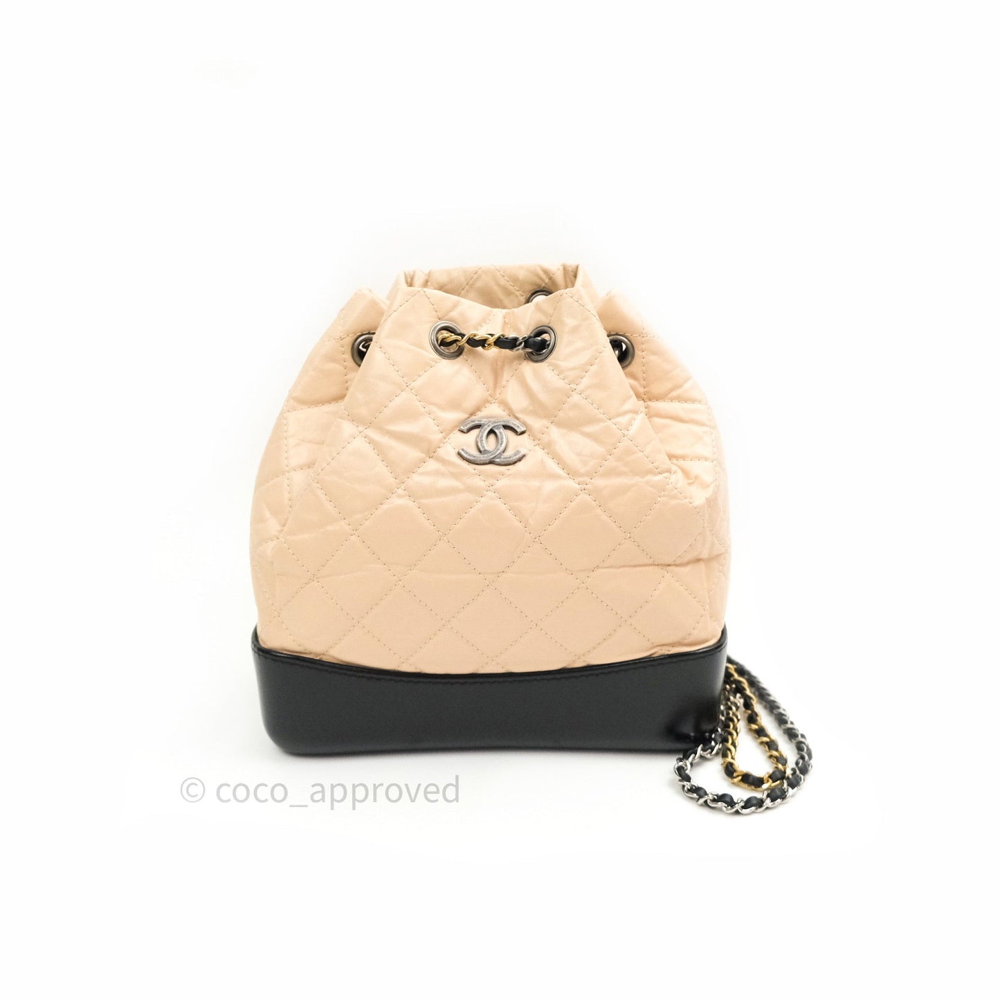 Chanel Gabrielle Backpack Black Aged Calfskin Small Beige Black