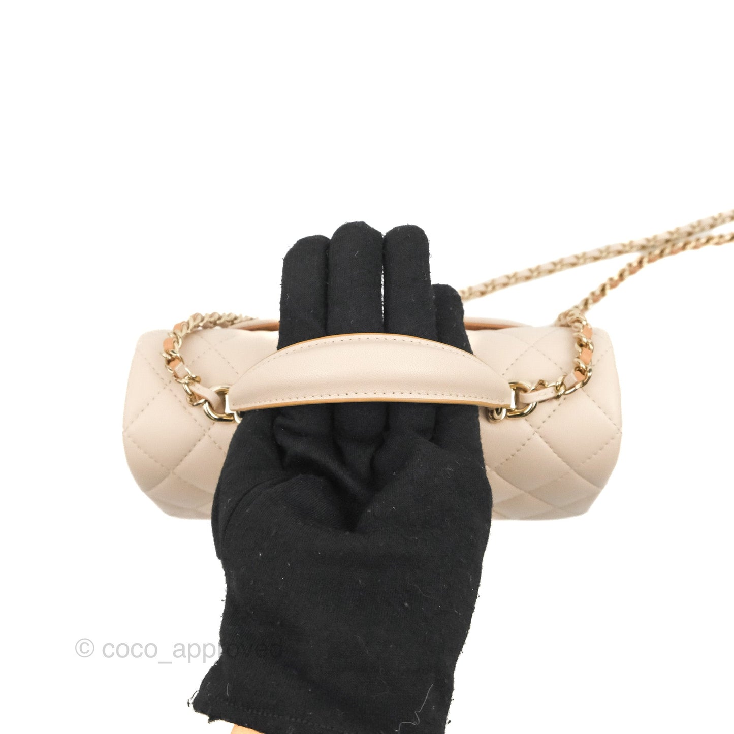 Chanel Top Handle Mini Rectangular Flap Bag Ecru/Beige Lambskin Gold Hardware 23P