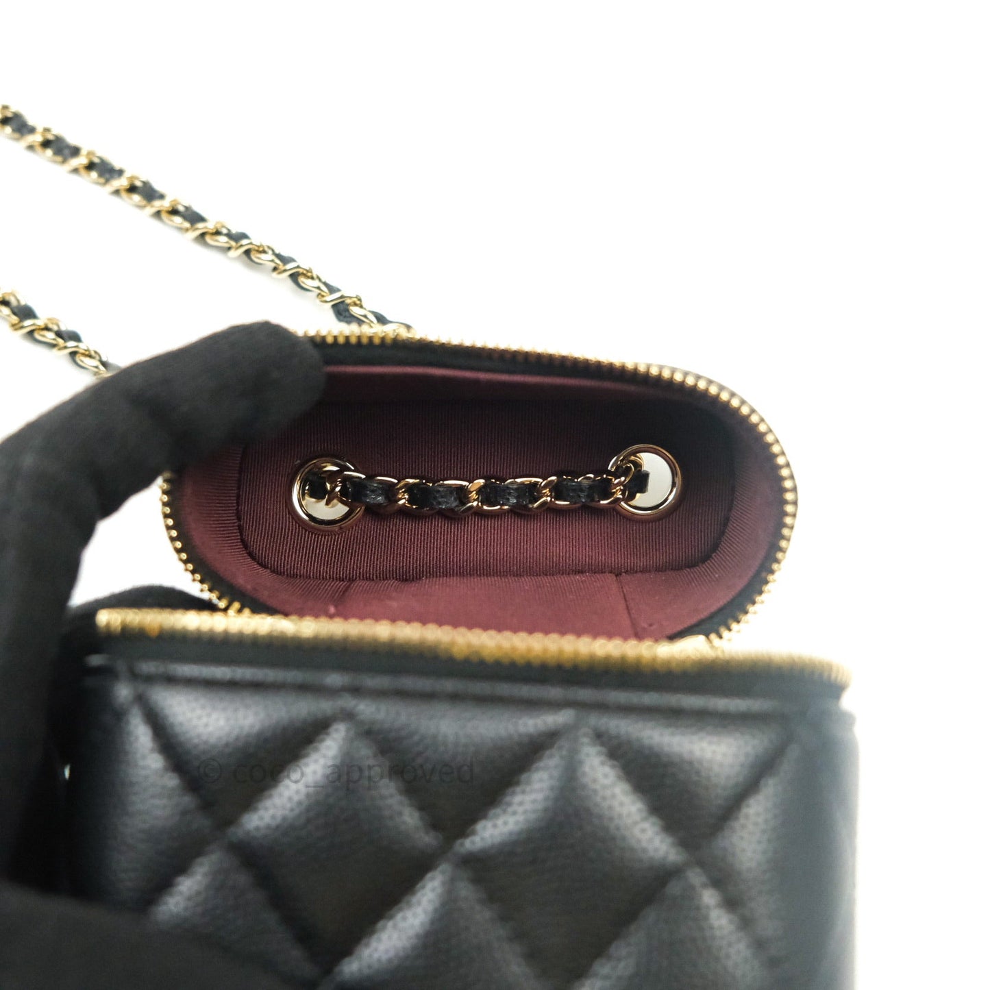 Chanel Vanity Phone Holder With Chain Black Caviar Gold Hardware