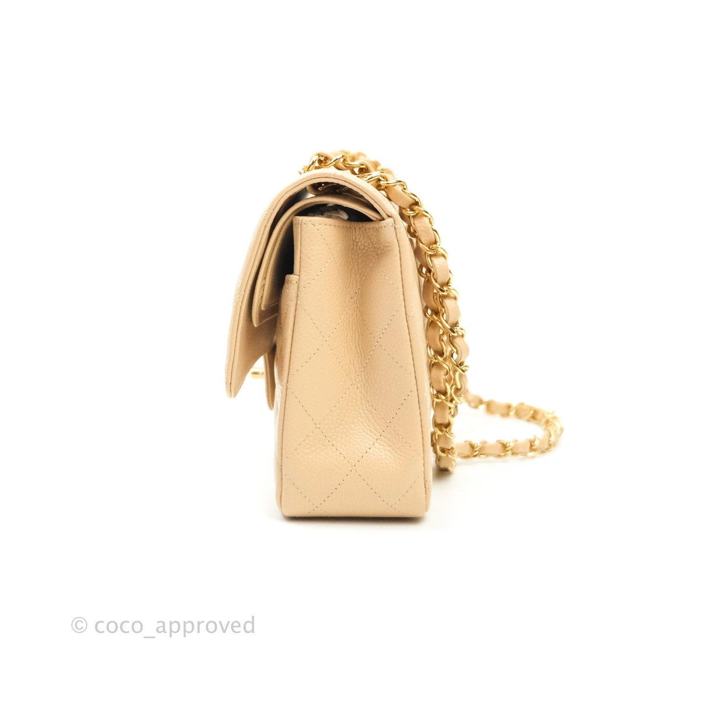 Chanel Classic M/L Medium Double Flap Bag Beige Caviar Gold Hardware