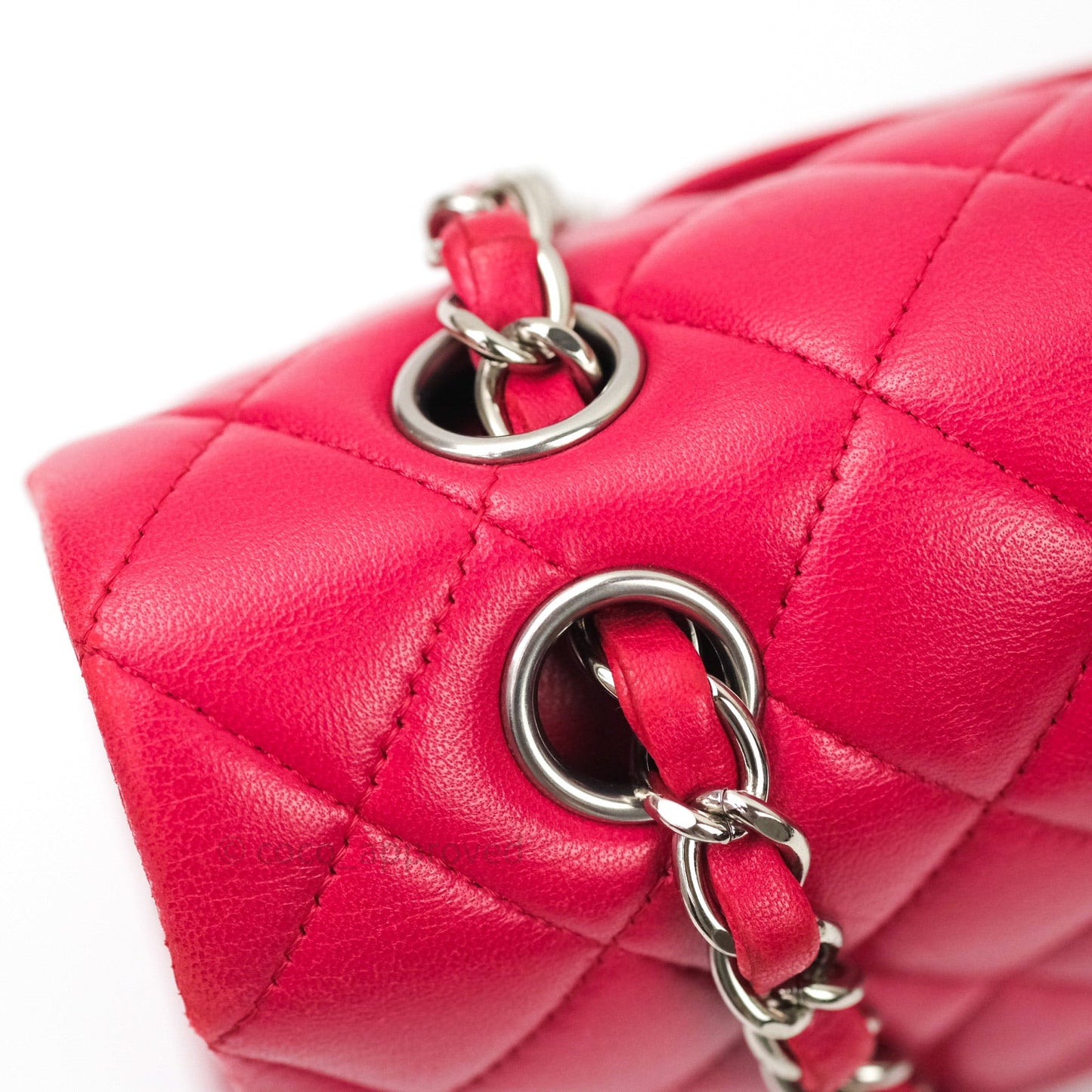 Chanel Classic M/L Lambskin Medium Double Flap Red Pink Silver Hardware