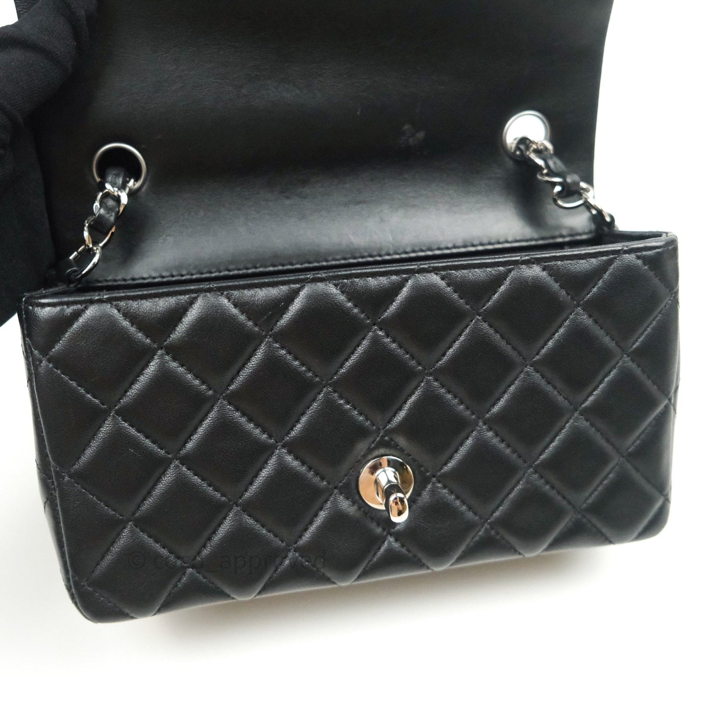 Chanel Quilted Mini Rectangular Black Lambskin Silver Hardware