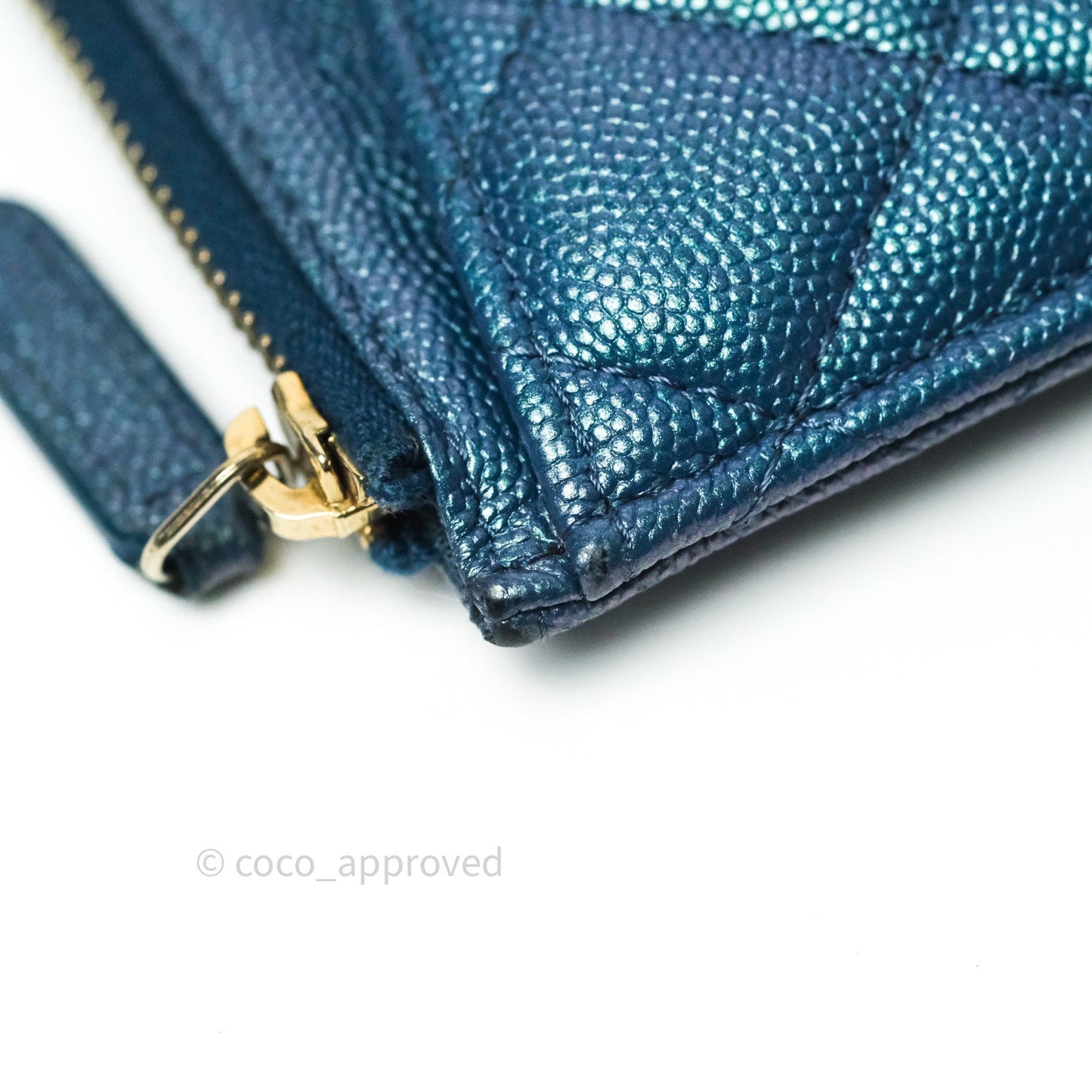 Chanel Iridescent Caviar O Case Phone Case Pouch Card Holder Blue Light Gold Hardware