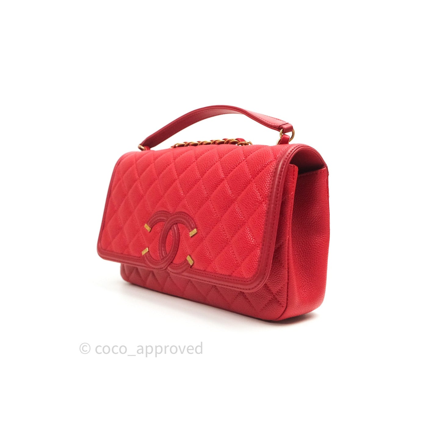 Chanel Quilted Medium CC Filigree Flap Red Caviar