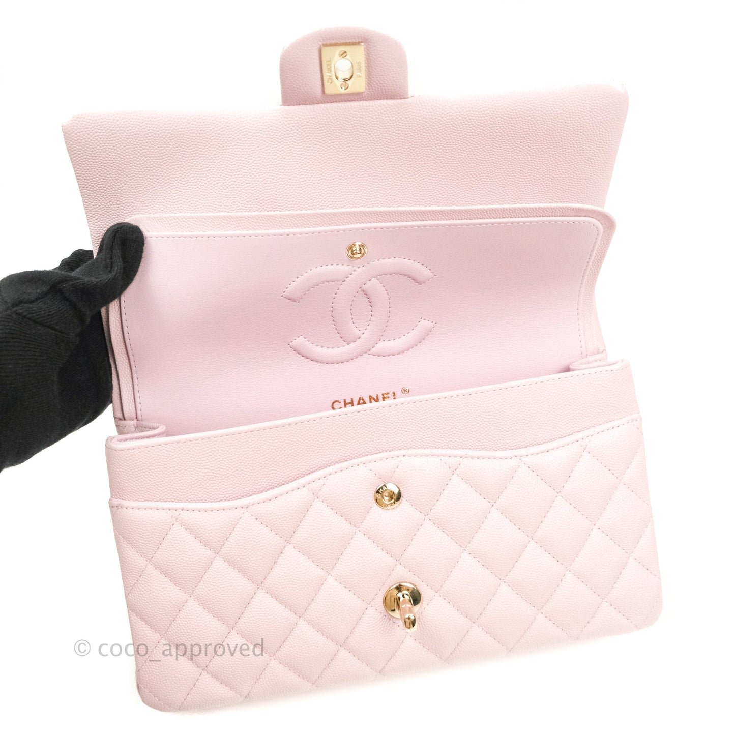Chanel Classic M/L Medium Double Flap Bag Light Pink Caviar Gold Hardware