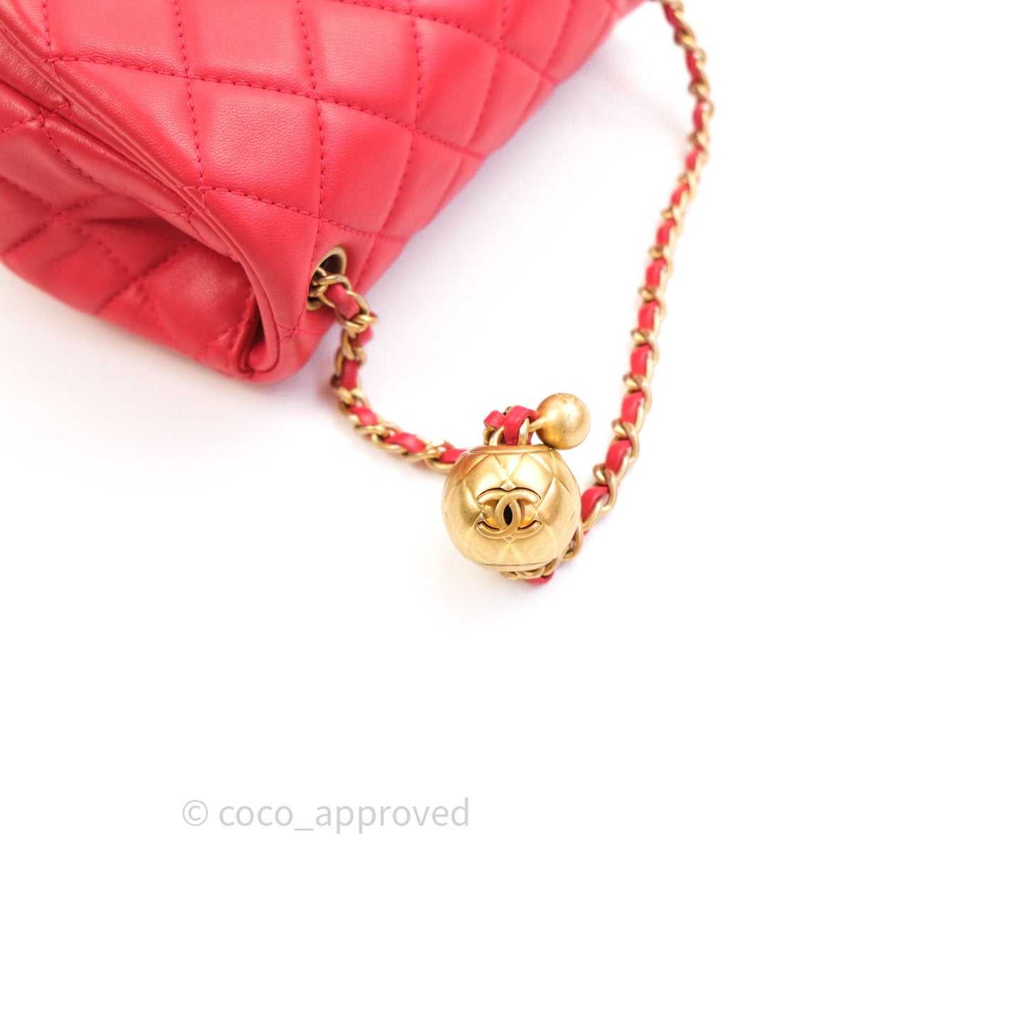 Chanel Mini Square Pearl Crush Quilted Red Lambskin Gold Hardware